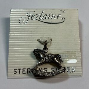 Vintage Sterling Silver Jezlaine rocking horse charm with clear stones